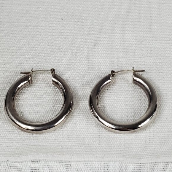 Italy Silver 925 Chunky Medium Tube Hoop Earrings - Picture 1 of 6